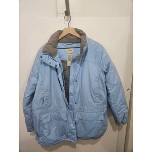 LL Bean Womens 2X Goose Down Puffer Parka Jacket Light Blue Quilted Winter Coat